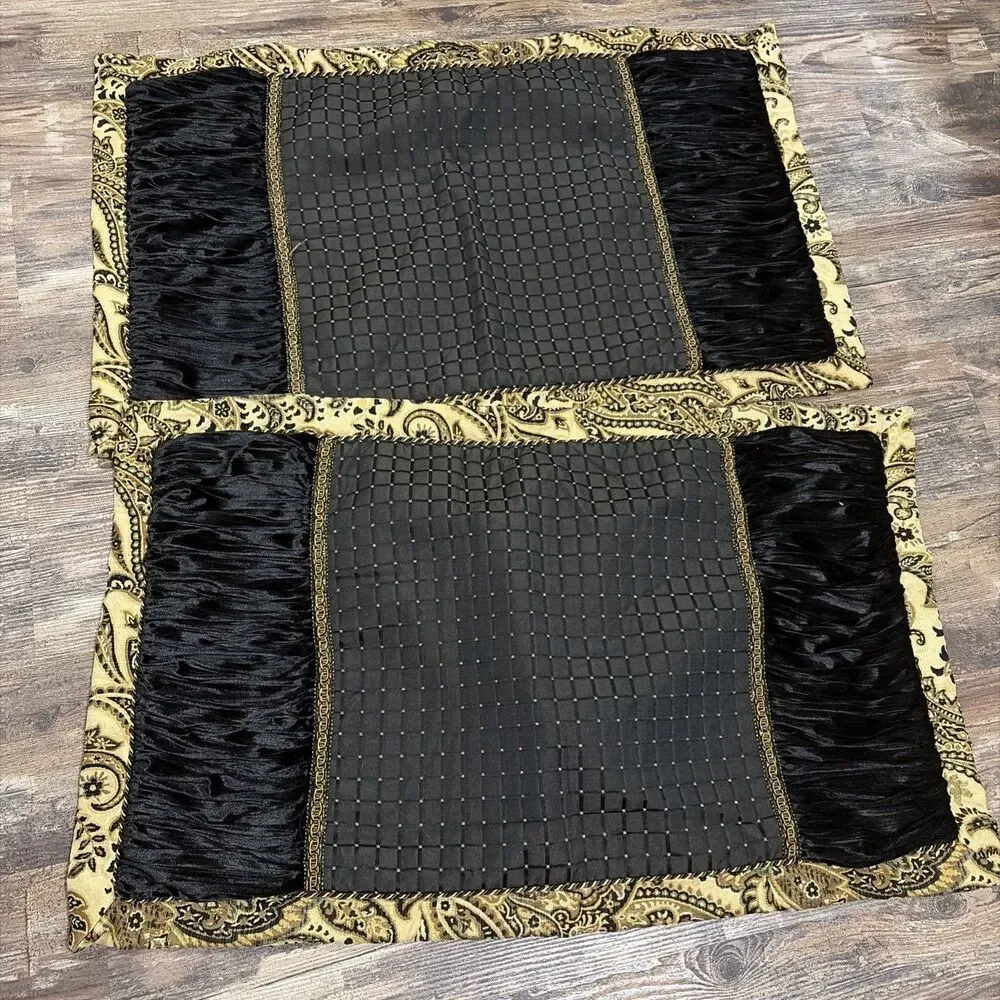 Arabella chenille damask decorative throw pillow Sham Set Black Brown & gold